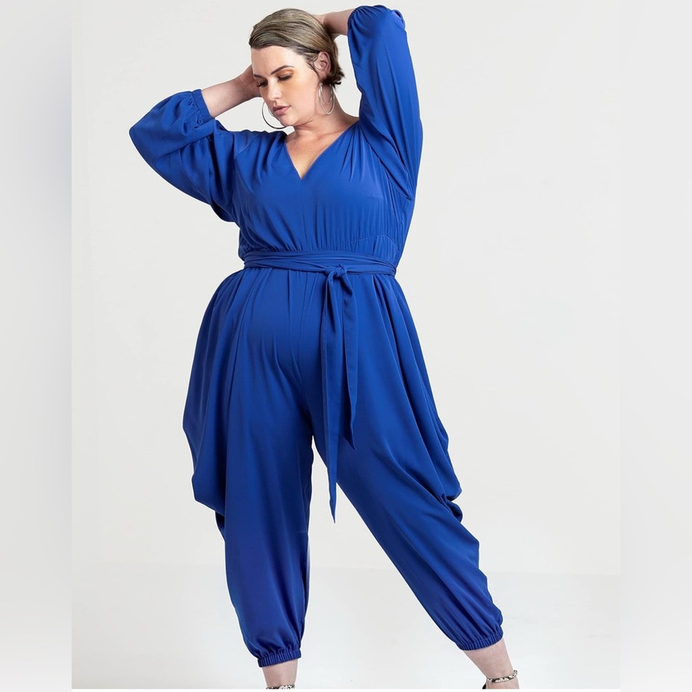 The Drop Women's Dazzling Blue V Neck Jumpsuit by @jibrionline